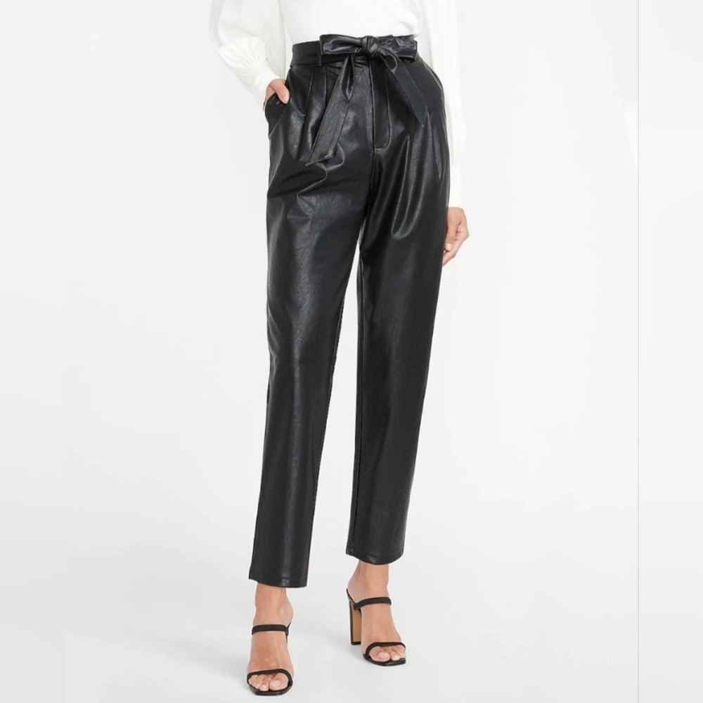 Babaton Aritzia Black Tie-Waist Vegan Leather Trousers Sz 8 indie sleeze mobwife
